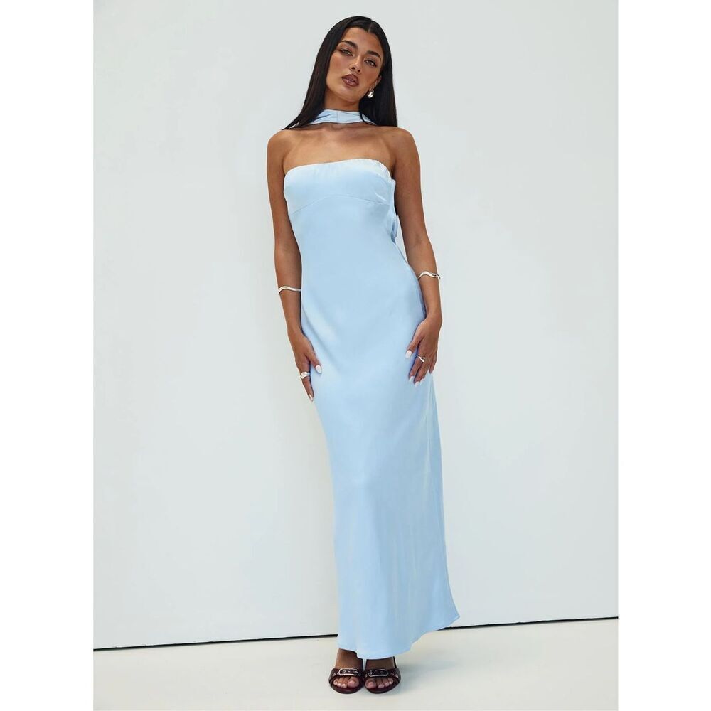 Princess Polly Legacies Strapless Maxi Dress in Satin Icy Blue Size 12